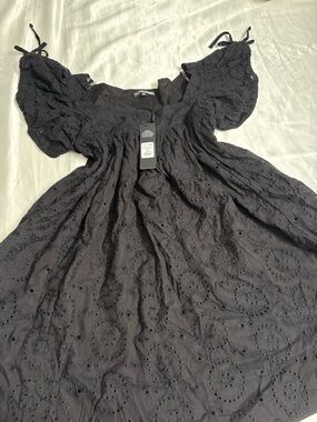 Fashion Nova Black Eyelet Mini Dress with Puff Sleeves